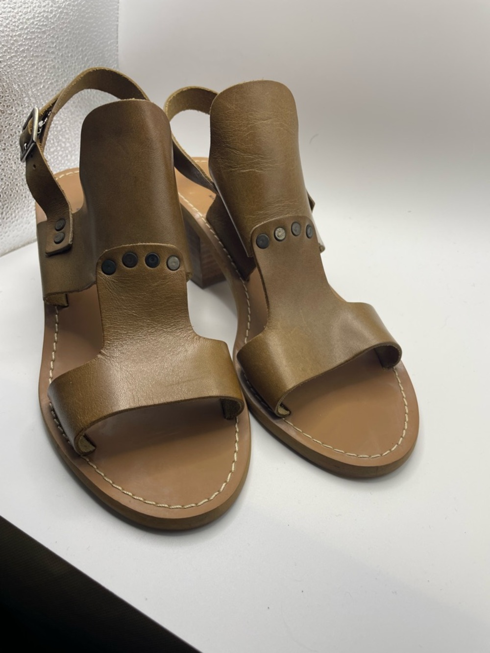 Women’s‎ Brown Leather Slingback Sandals with Stud Detail